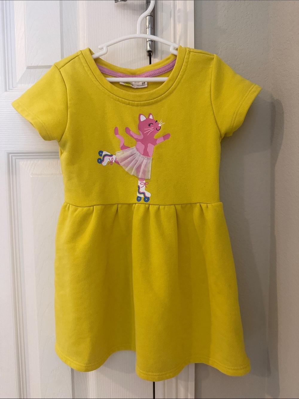 Epic Threads Yellow Dress with Pink Cat Roller Skater